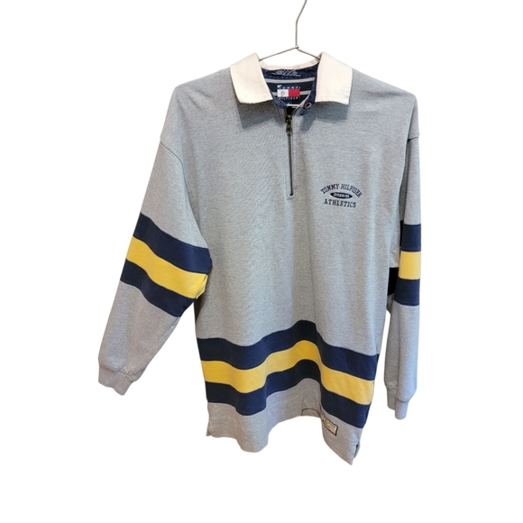 Tommy Hilfiger Gray Jersey with Blue and Yellow Stripes - Picture 1 of 8